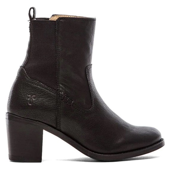 Frye Shoes - Frye Janis Gore Black Leather Short Heeled Ankle Boot